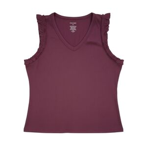 Nine West Burgundy Ribbed Tank Top Women’s XL Ruffle V-Neck Stretch